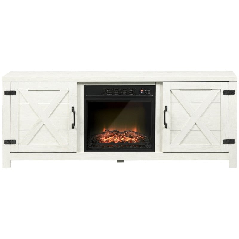 Rustic White Electric Fireplace Mantel Storage TV Stand Fits Up To 60 Inches w/ Remote Control