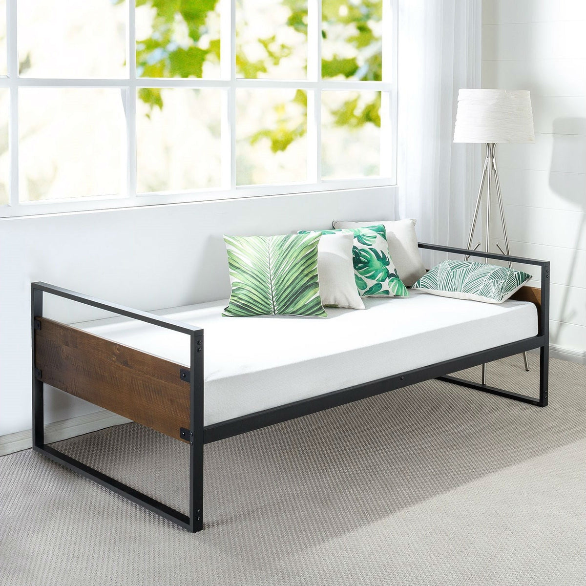 Twin Modern Wood Metal Daybed Frame with Steel Slats