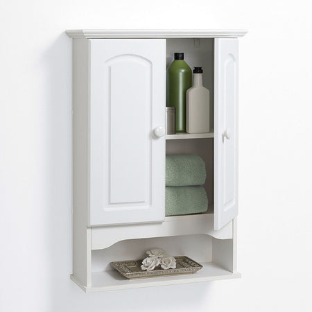 White 2-Door Bathroom Wall Cabinet with Open Storage Shelf