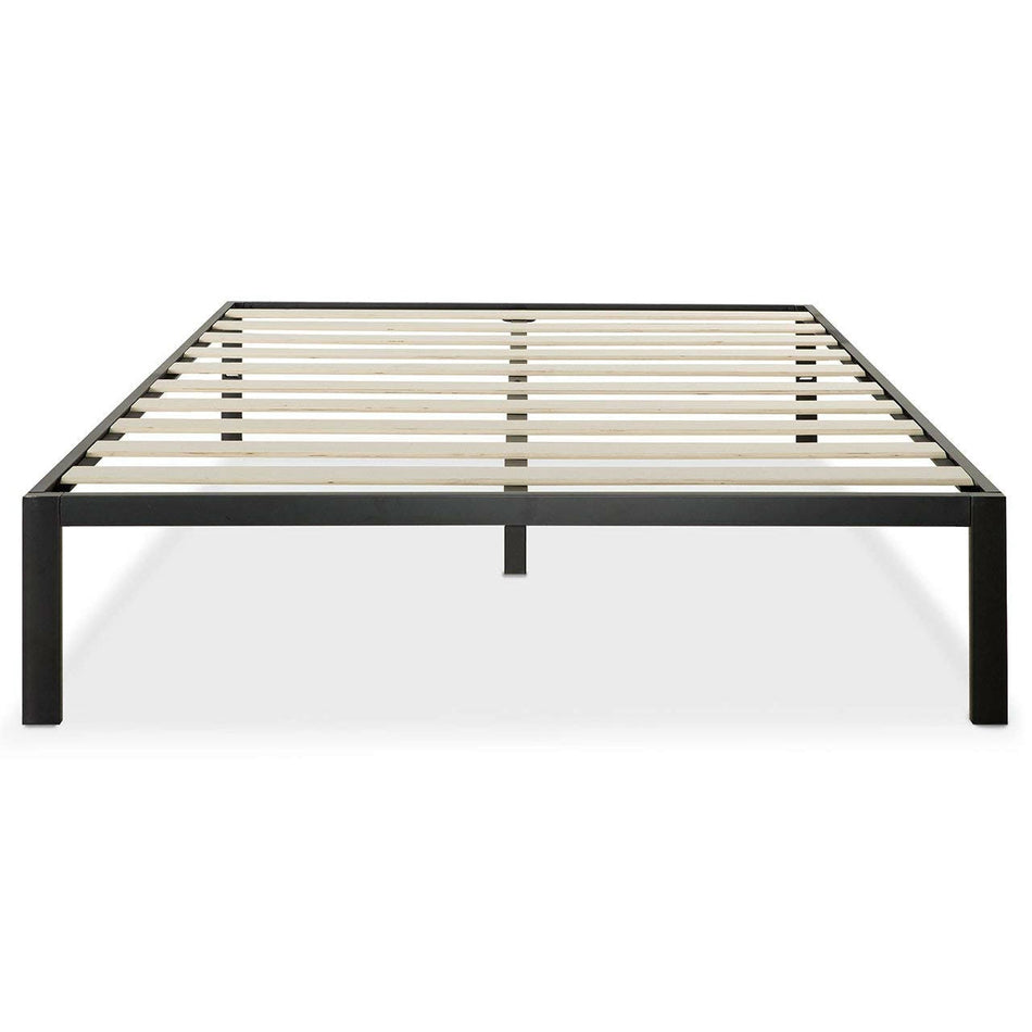 Full Size Modern Black Metal Platform Bed Frame with Wood Slats