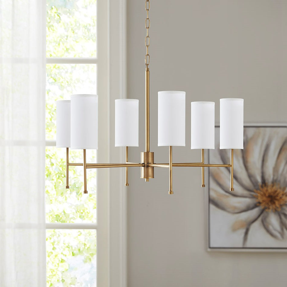 Hampton Hill Maria 6-Light Chandelier with Interchangeable Shades - Plated Gold 