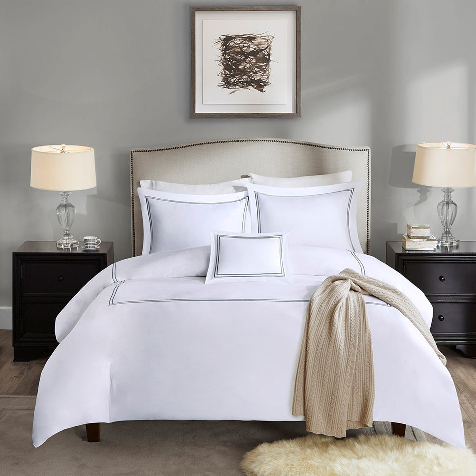Luxury Collection 1000 Thread Count Embroidered Cotton Sateen 5 Piece Comforter Set - Grey - Full Size / Queen Size