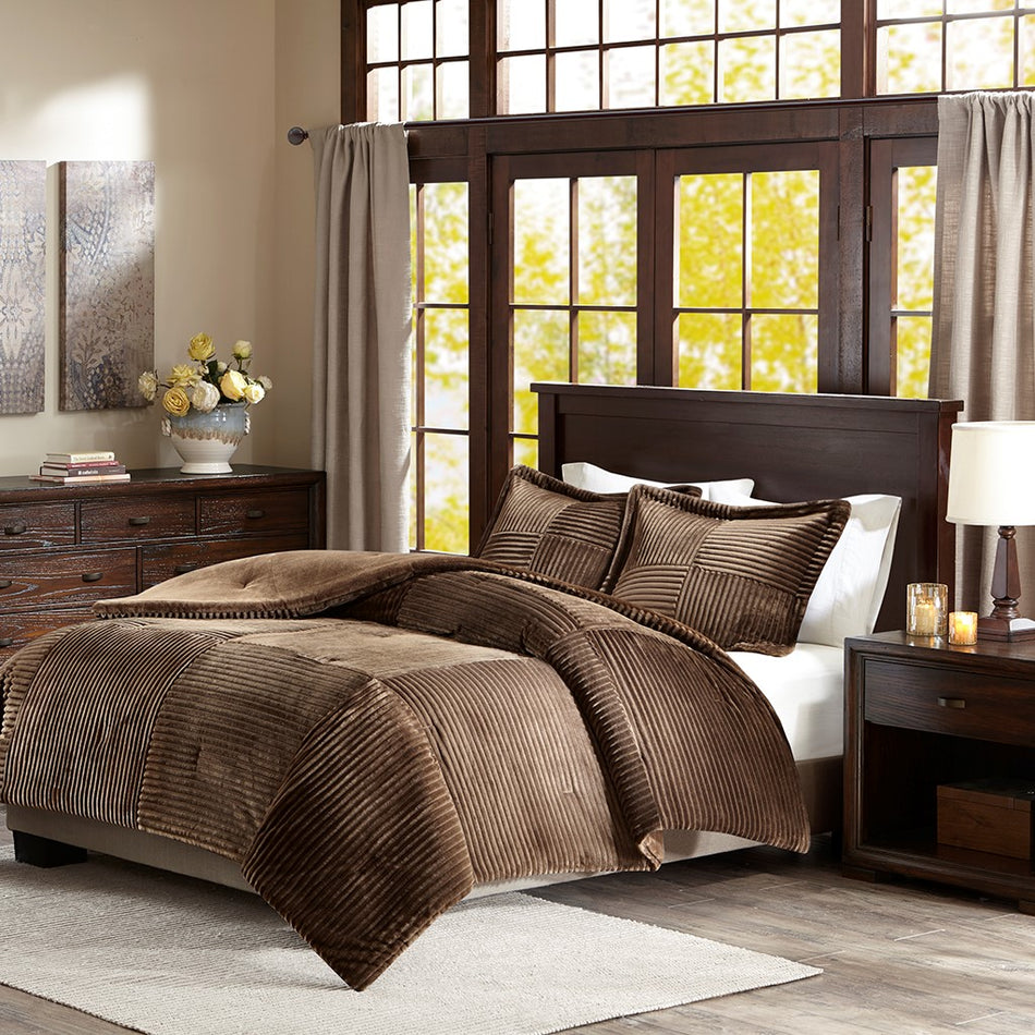 Madison Park Parker Plush Down Alternative Comforter Set - Brown - Full Size / Queen Size