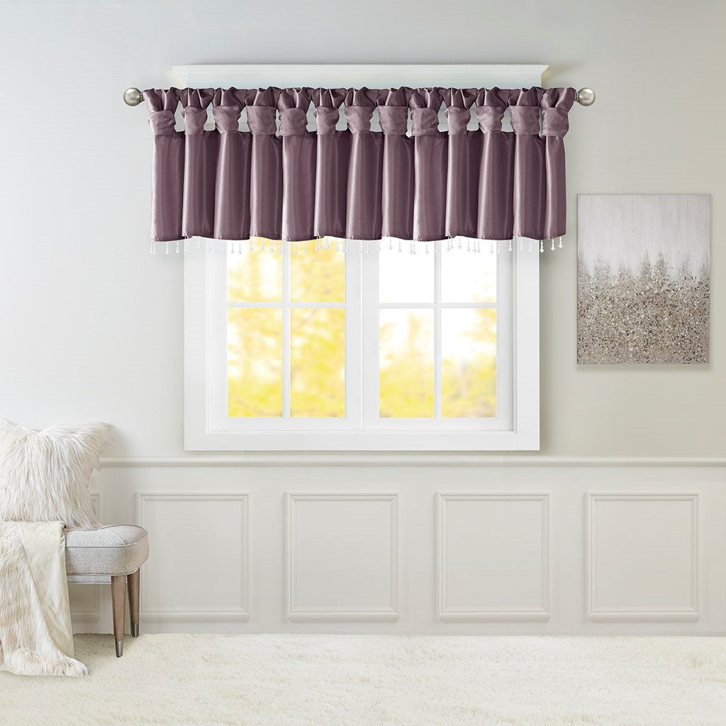 Madison Park Emilia Lightweight Faux Silk Valance With Beads - Purple - 50x26"