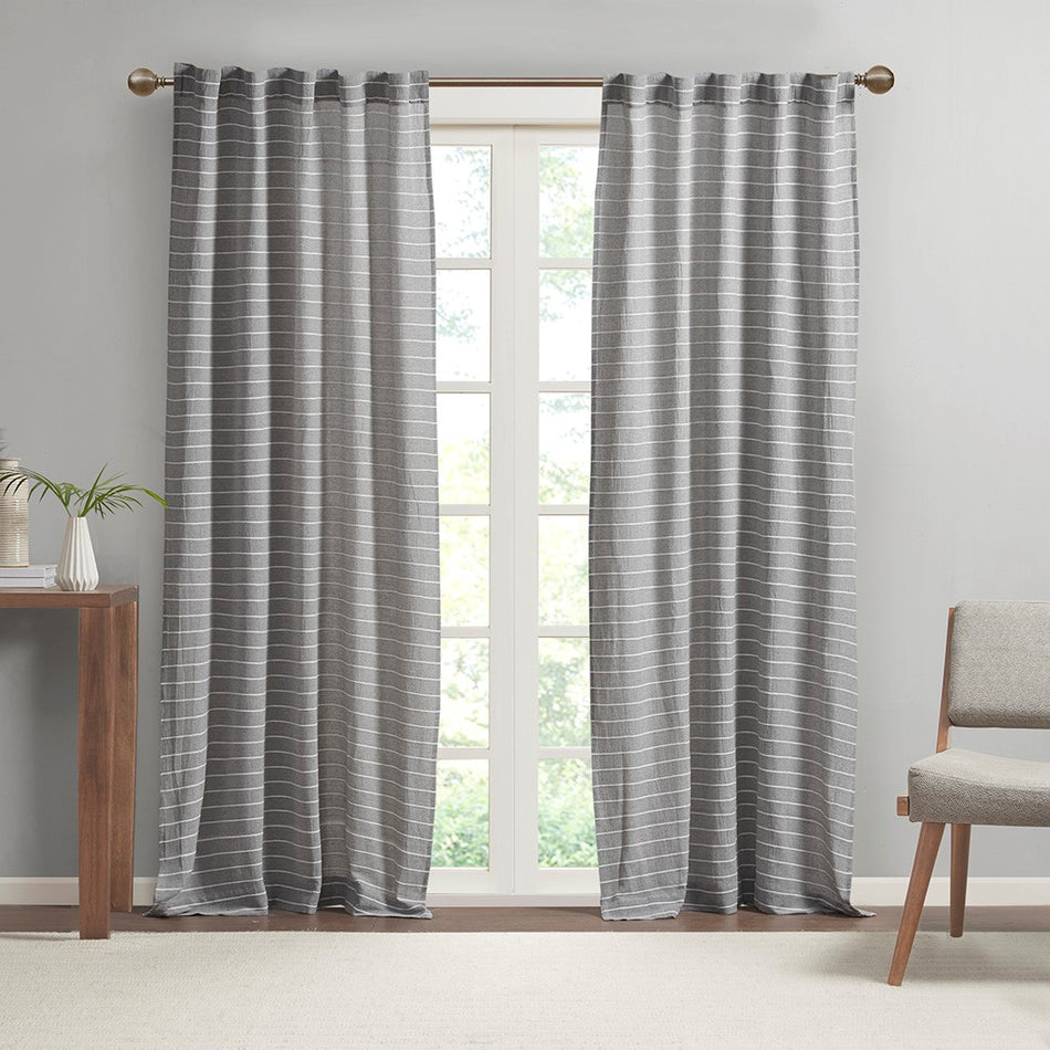 Clean Spaces Alder Texture Striped 100% Recycled Fiber Woven Antimicrobial Window Panel Pair - Grey - 84" Panel