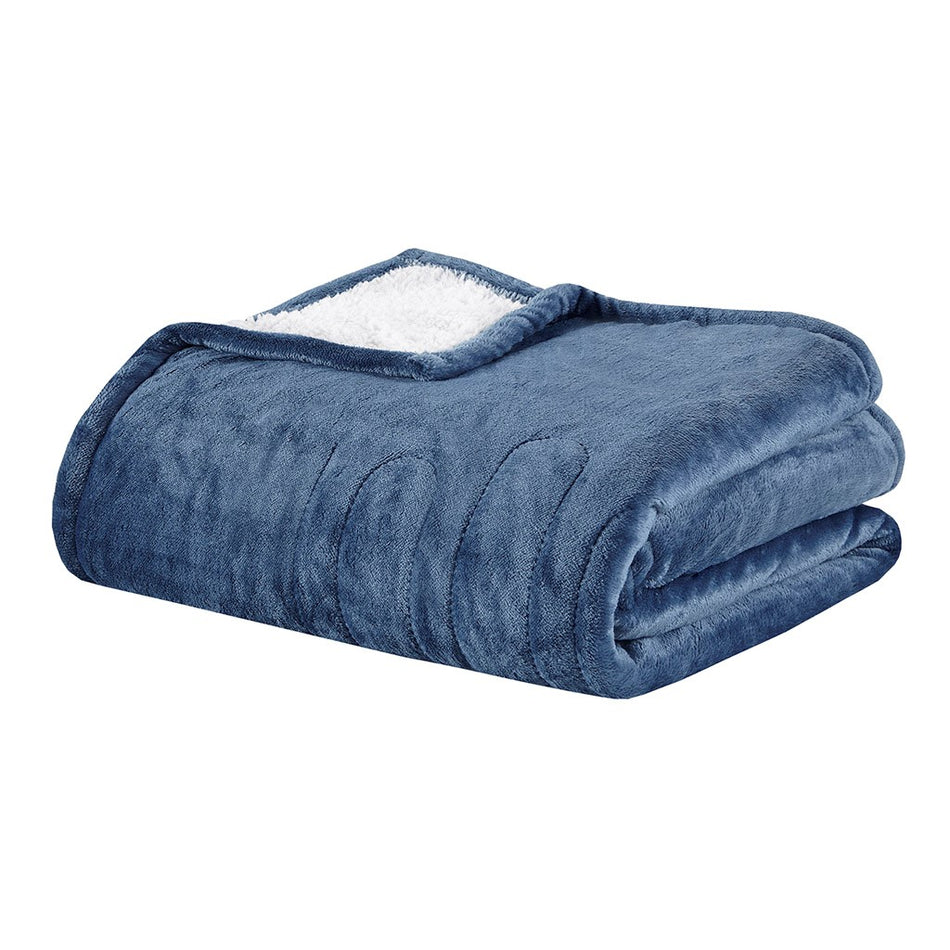 Heated Plush to Berber Throw - Sapphire Blue - 60x70"