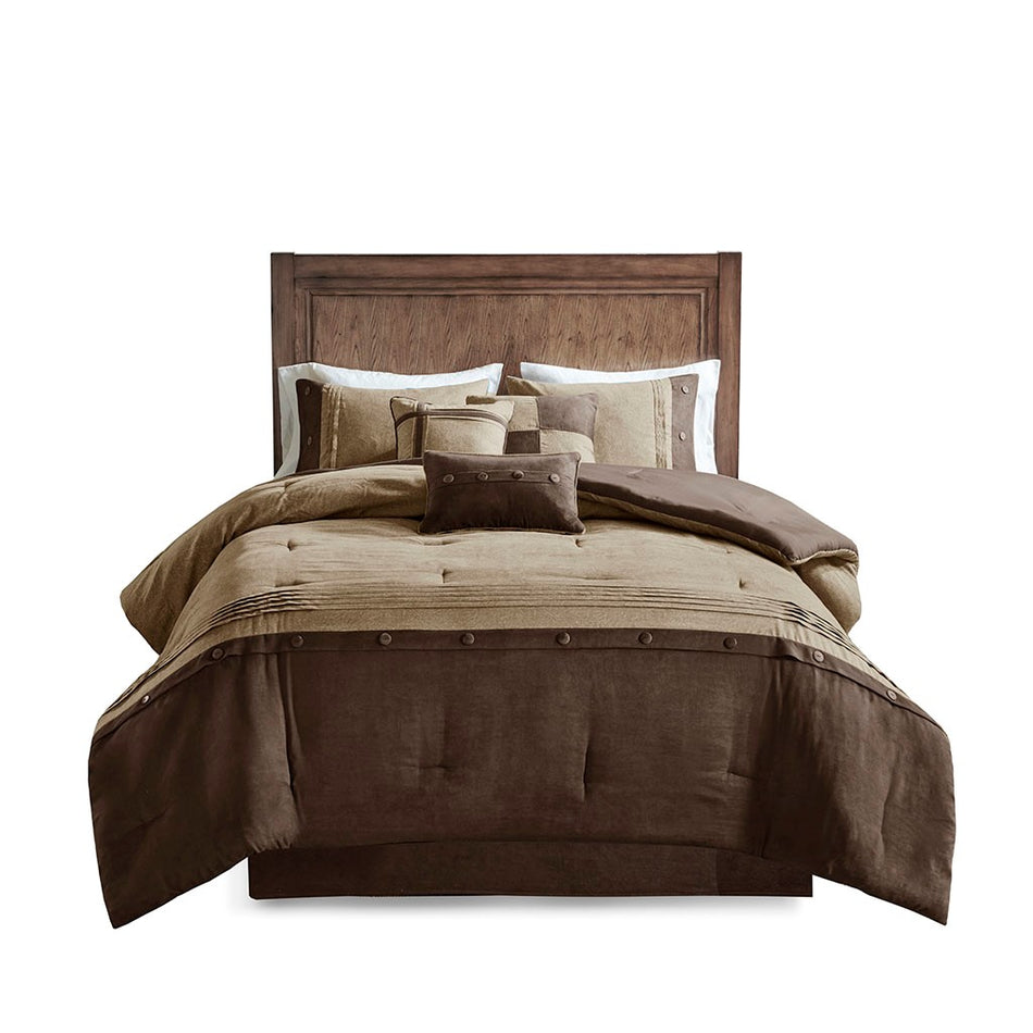 Boone 7 Piece Faux Suede Comforter Set - Brown - Cal King Size