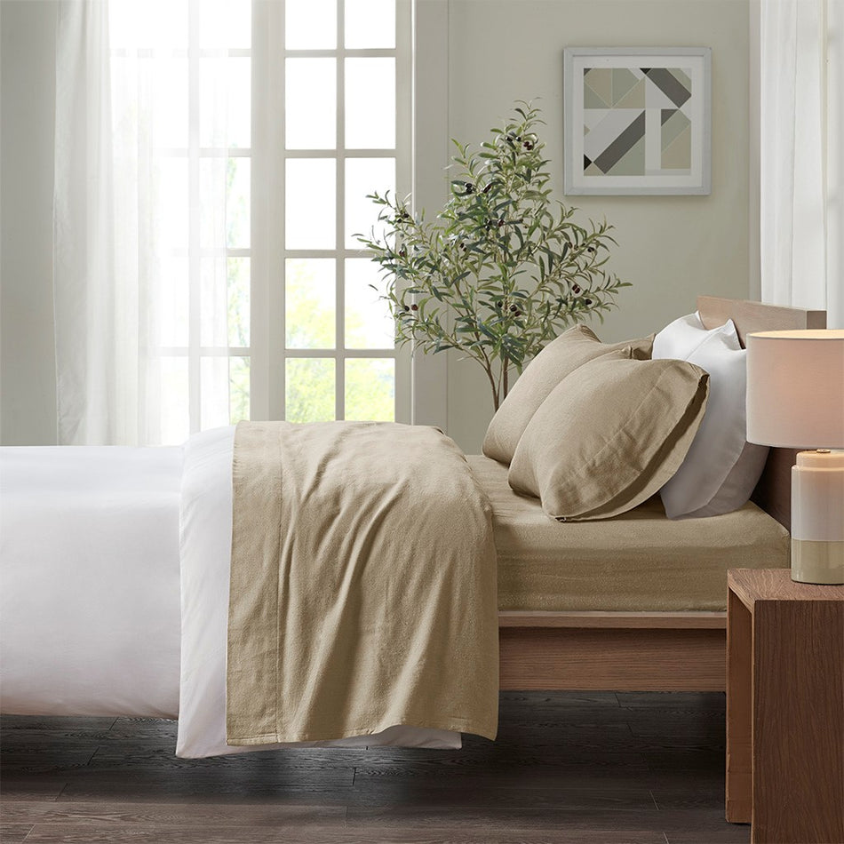True North by Sleep Philosophy Cozy Cotton Flannel Printed Sheet Set - Tan Solid  - Full Size Shop Online & Save - ExpressHomeDirect.com