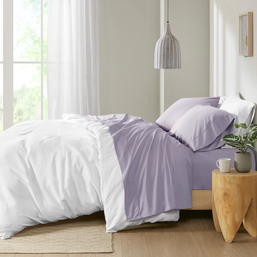 Madison Park Peached Percale Cotton Peached Percale Sheet Set - Purple - Queen Size