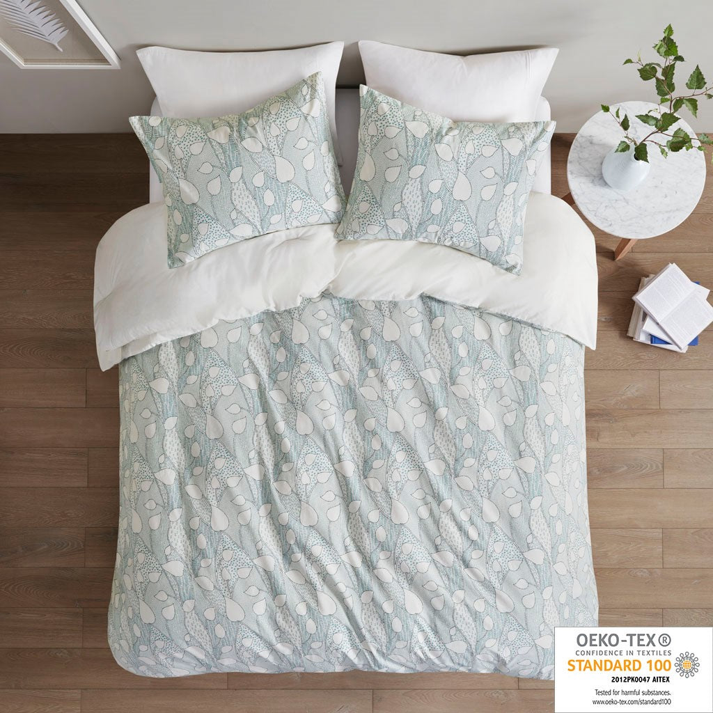 Urban Habitat Calla 3 Piece Vine Printed Cotton Duvet Cover Set - Aqua - King Size / Cal King Size