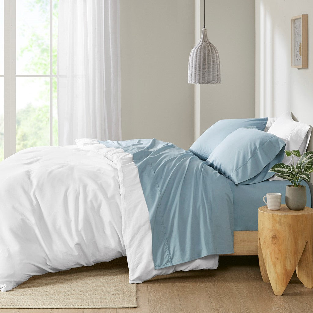 Madison Park Peached Percale Cotton Peached Percale Sheet Set - Teal - Full Size