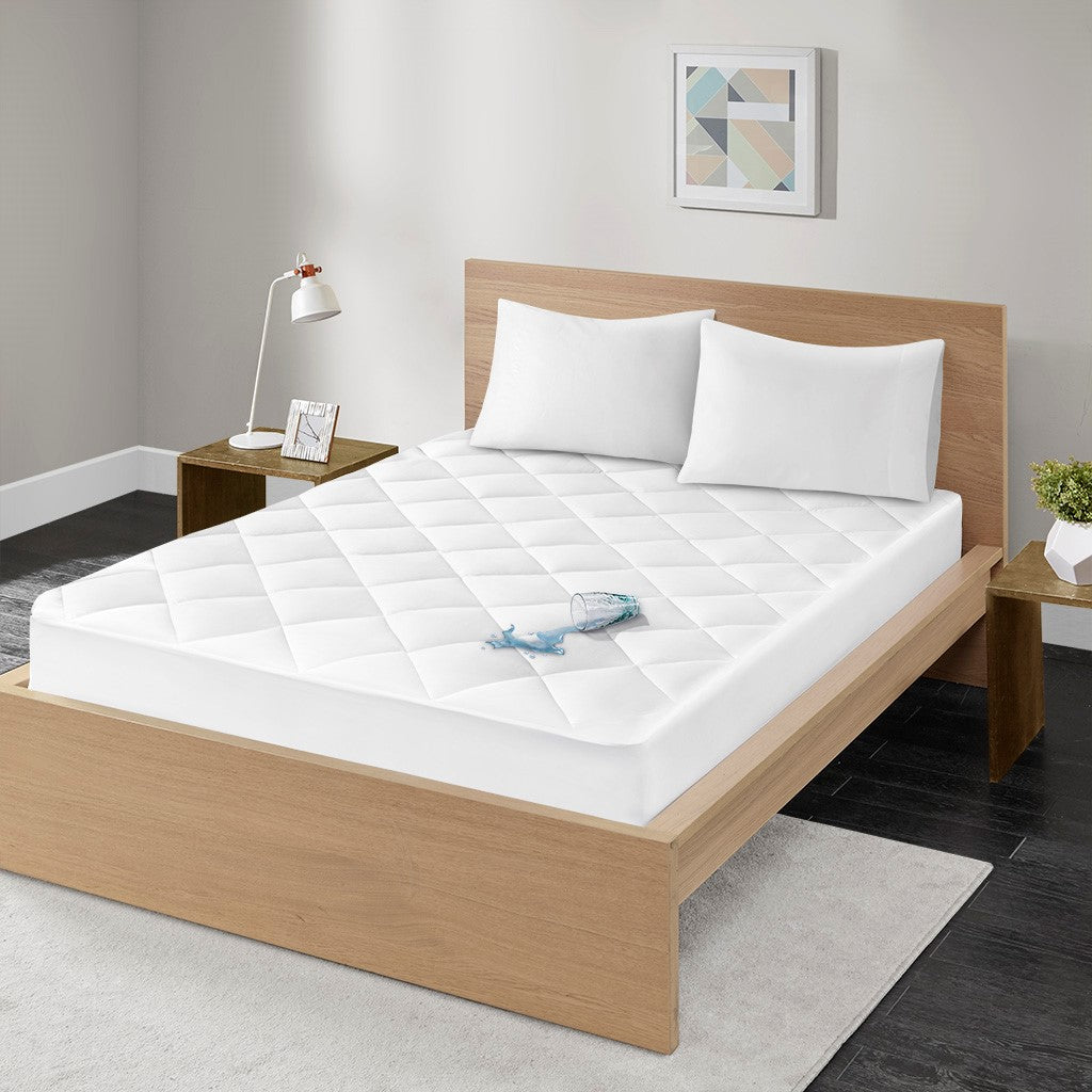 Madison Park Quiet Nights 300 Thread Count Cotton Sateen Waterproof Mattress Pad - White - Cal King Size