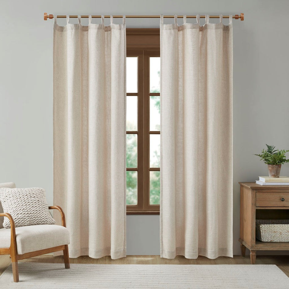 Madison Park Beals Faux Linen Tab Top Panel with Fleece Lining - Natural - 84" Panel
