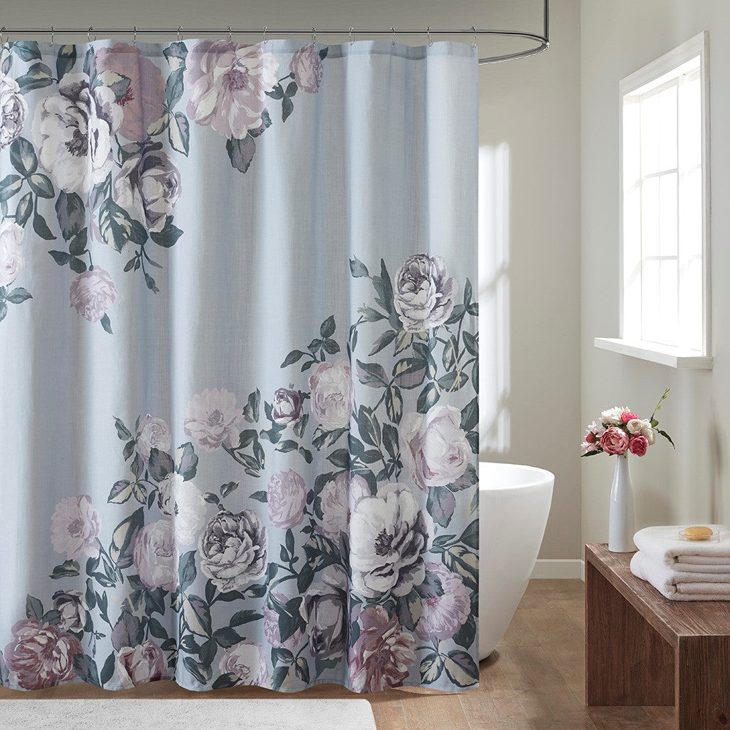 Madison Park Charisma Cotton Floral Printed Shower Curtain - Grey - 72x72"