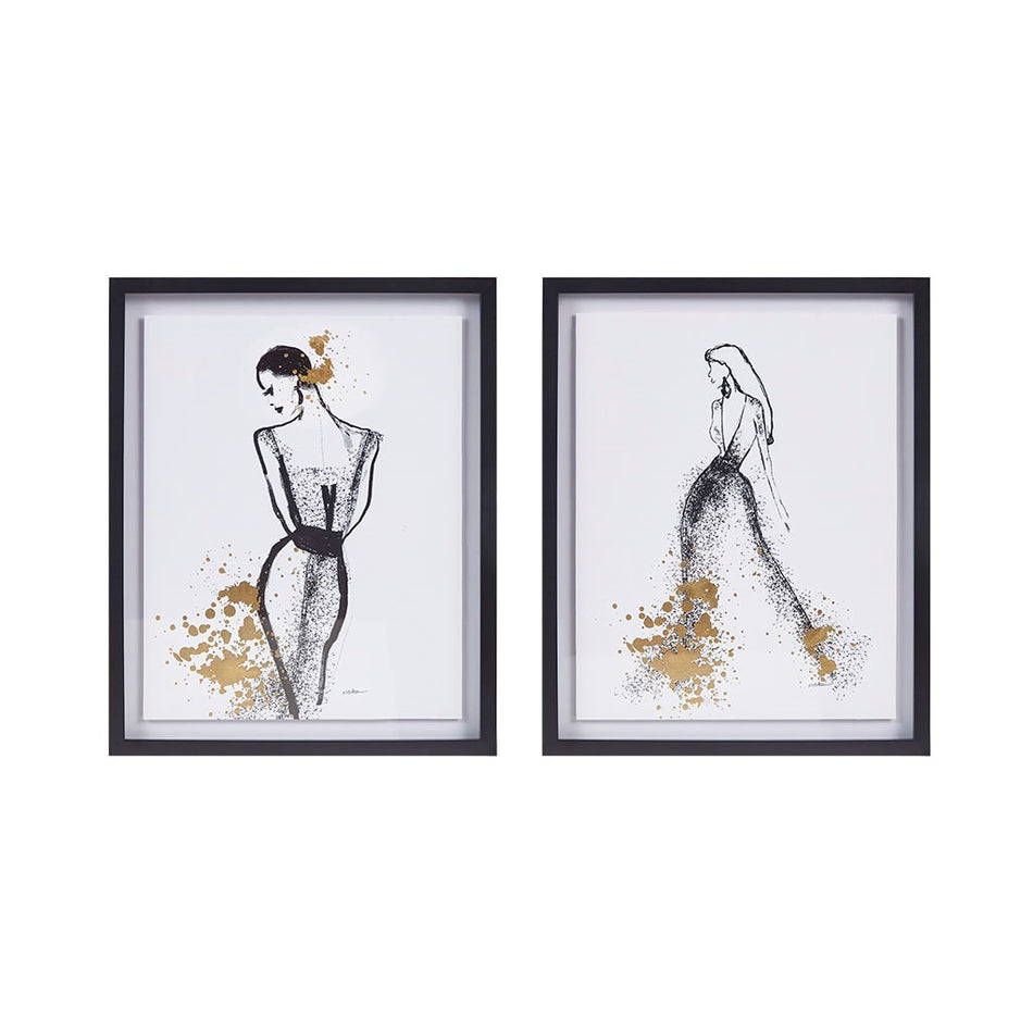 Posh Postures Foiled Single Mat Framed Wall Art 2 Piece Set - Black / White