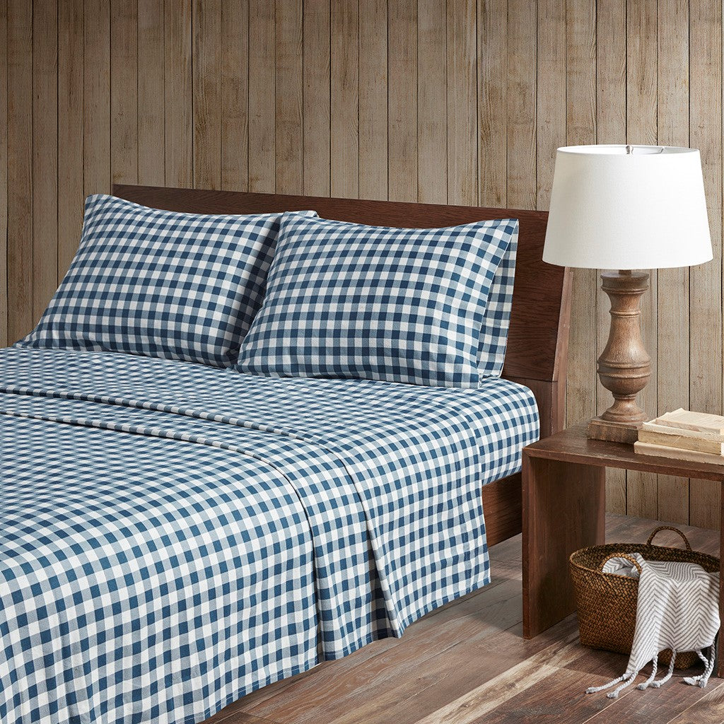 Woolrich Cotton Flannel Sheet Set - Blue Buffalo Check - King Size