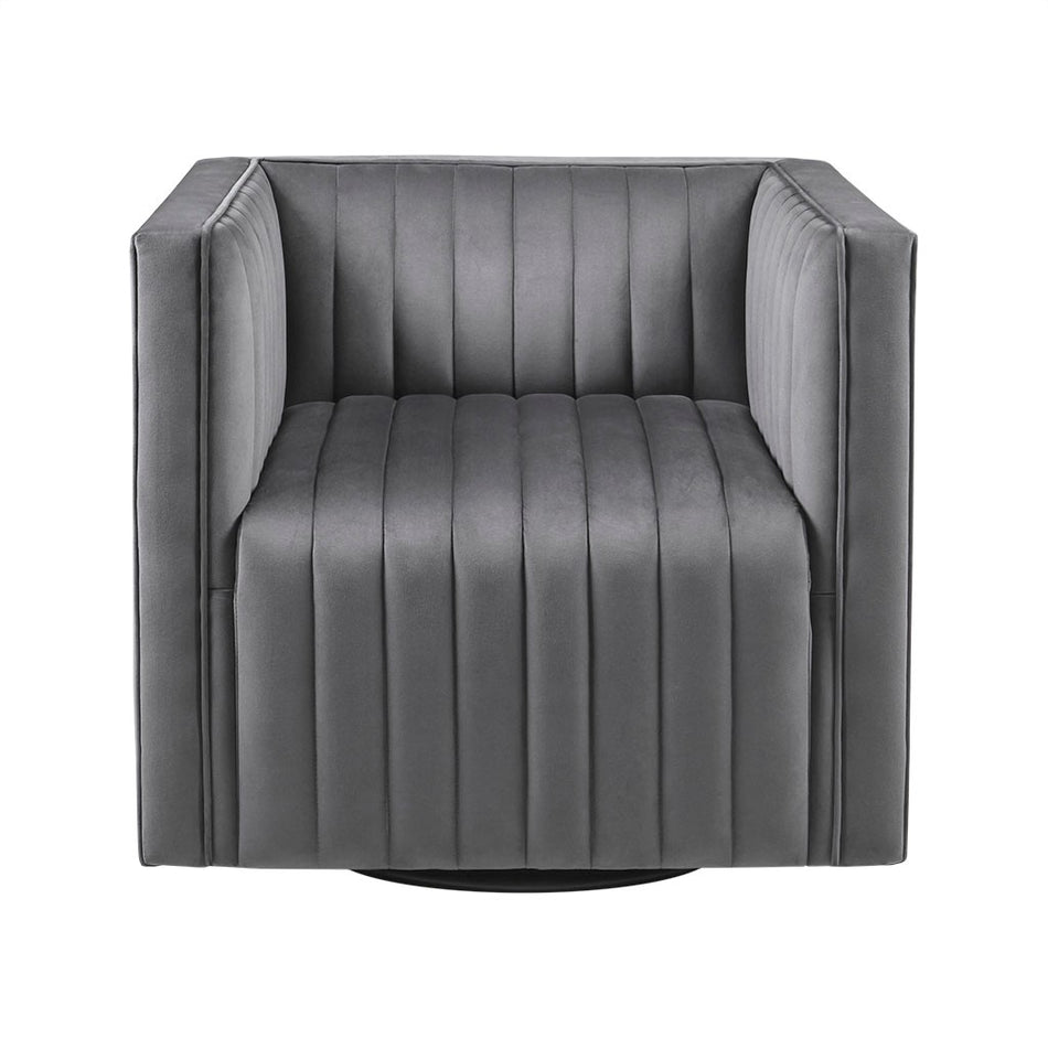 Sikora Channel Tufted Swivel Armchair - Gray