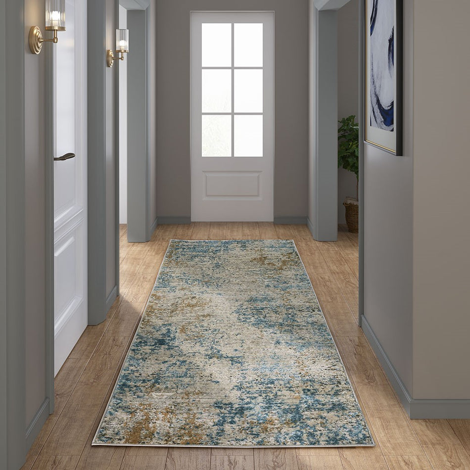 Madison Park Newport Abstract Area Rug - Cream / Blue - 3x7' Runner