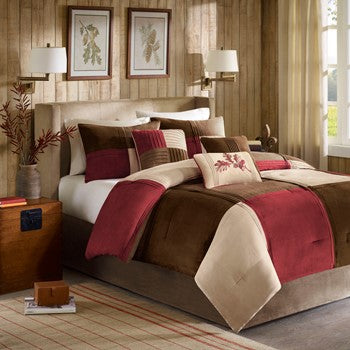 Madison Park Jackson Blocks 7 Piece Comforter Set - Red - Queen Size