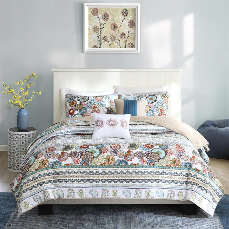 Intelligent Design  Tamira Reversible Quilt Set with Throw Pillows - Multicolor  - Full Size / Queen Size Shop Online & Save - ExpressHomeDirect.com