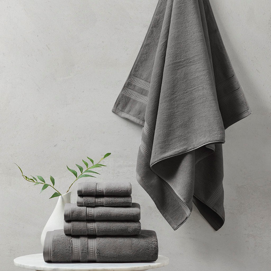 Beautyrest Plume 100% Cotton Feather Touch Antimicrobial Towel 6 Piece Set - Charcoal 