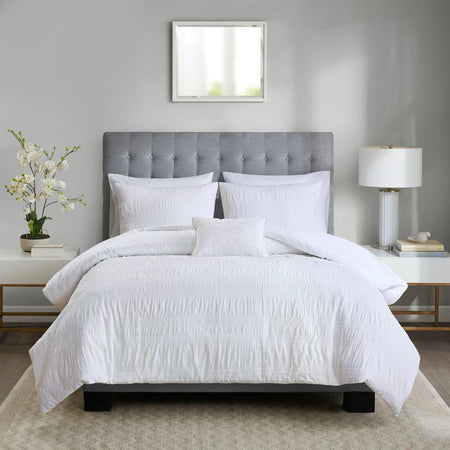 Madison Park Nicolette 4 Piece Cotton Seersucker Duvet Cover Set - White  - King Size / Cal King Size Shop Online & Save - ExpressHomeDirect.com