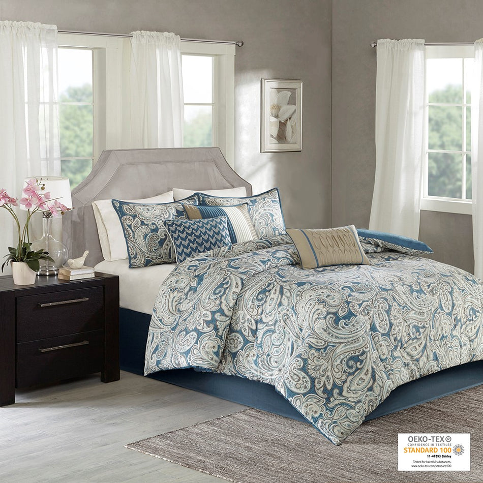 Madison Park Gabby 7 Piece Comforter Set - Blue - King Size
