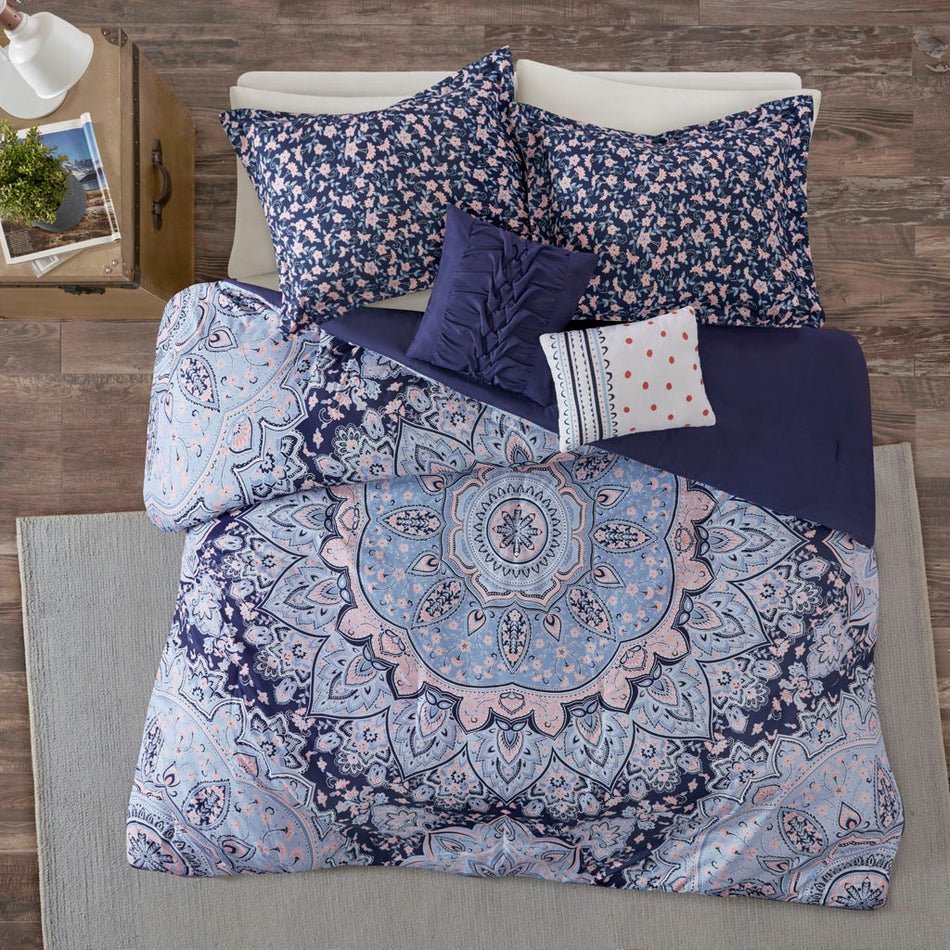 Odette Boho Comforter Set - Blue - Full Size / Queen Size