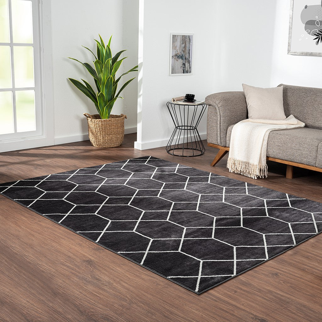 Madison Park Averie Trellis Geometric Woven Area Rug - Black / Cream - 3x5' Scatter