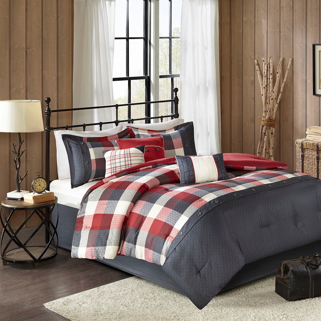 Madison Park Ridge 7 Piece Herringbone Comforter Set - Red - Cal King Size