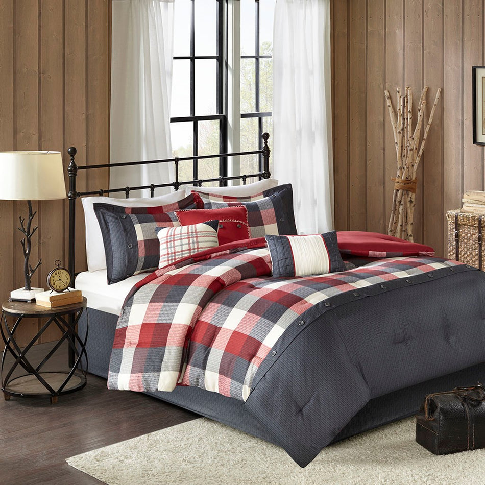 Madison Park Ridge 7 Piece Herringbone Comforter Set - Red - King Size