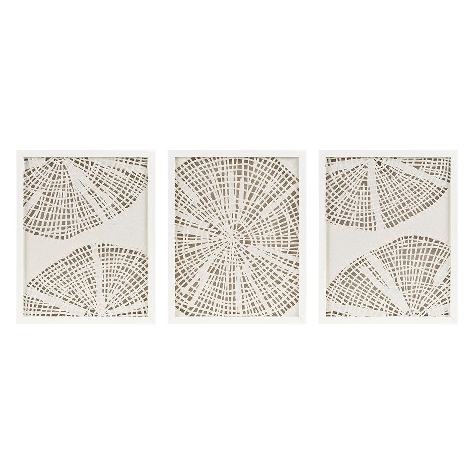 Solana Coastal Rice Paper Framed Shadow Box 3 Piece Set - Off White