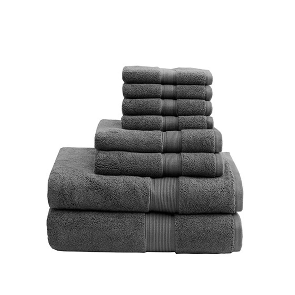 800GSM 100% Cotton 8 Piece Antimicrobial Towel Set - Grey