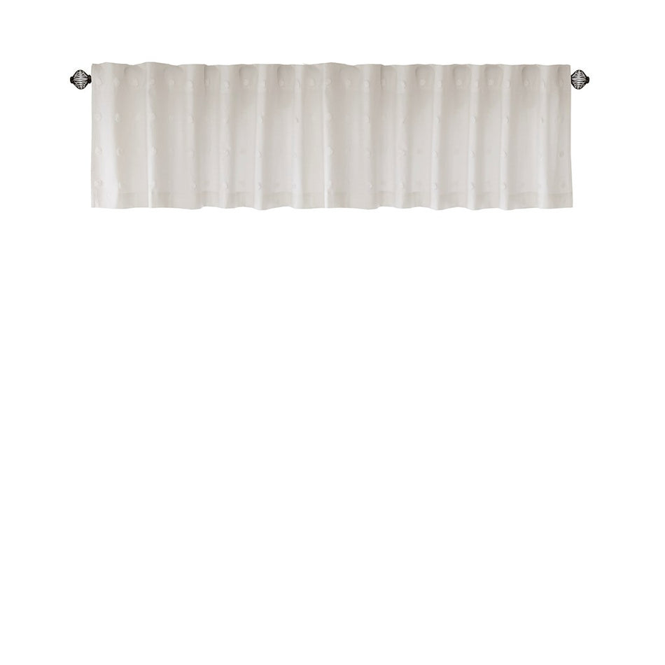 Brooklyn Cotton Jacquard Pom Pom Rod Pocket/Back Tab Window Valance - Ivory - 50x18"