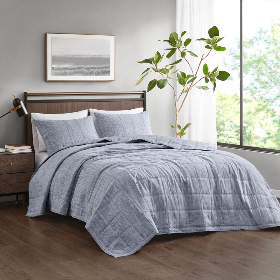 Beautyrest Guthrie 3 Piece Striated Cationic Dyed Oversized Quilt Set
 - Blue - Full/Queen - BR13-3872