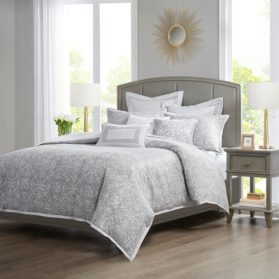 Windham 8 Piece Jacquard Comforter Set - Grey - Queen Size