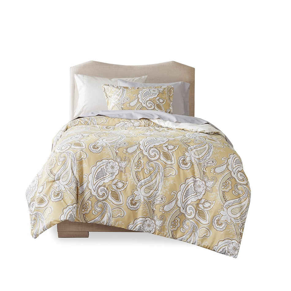 Madison Park Essentials Gracelyn Paisley Print 6 Piece Comforter Set with Sheets - Wheat - Twin XL Size