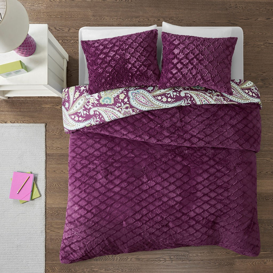 Melissa Reversible Comforter Mini Set - Purple - Twin Size
