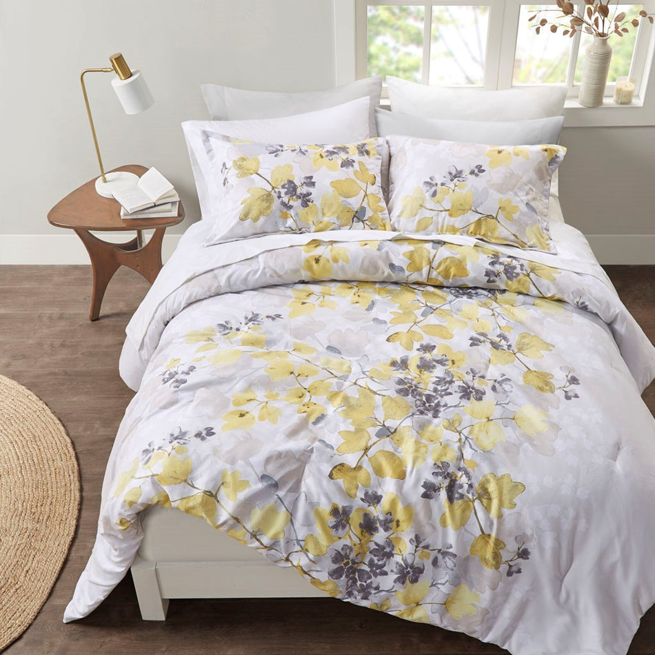Madison Park Essentials Alexis Comforter Set with Bed Sheets - Yellow - King Size