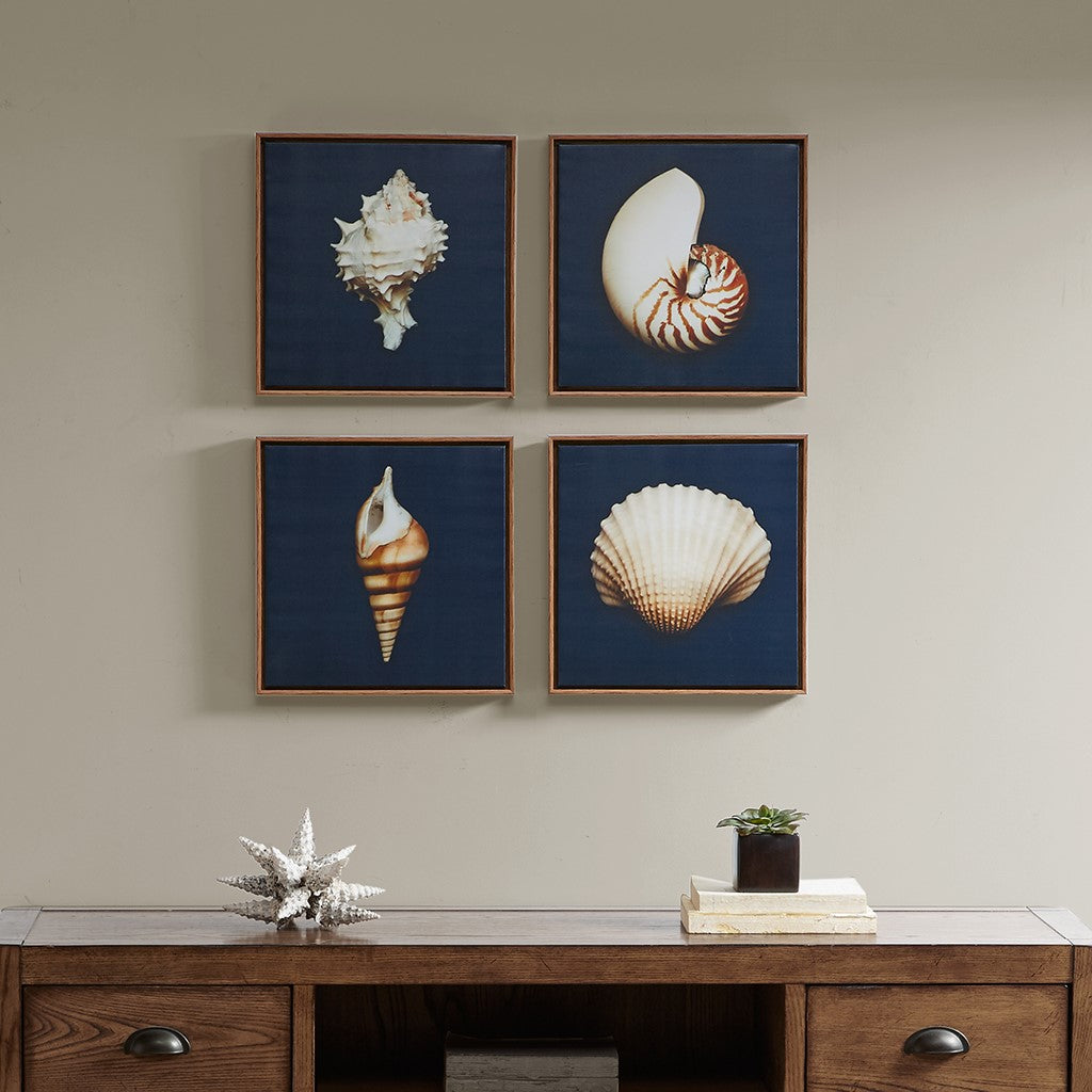 Madison Park Ocean Seashells Framed Canvas 4 Piece Set - Blue 