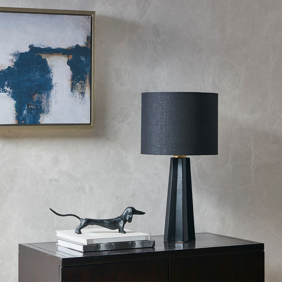 Martha Stewart Athena Geometric Ceramic Table Lamp - Black 