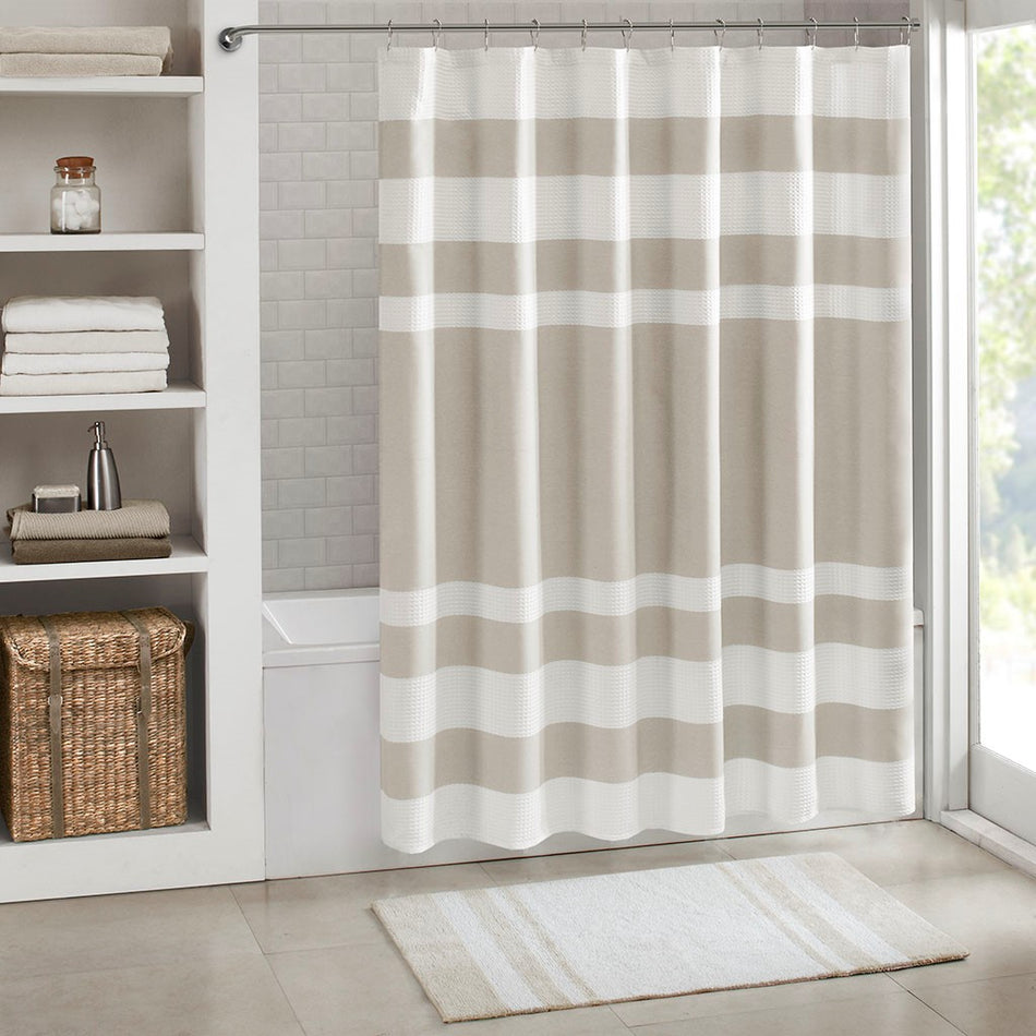 Madison Park Spa Waffle Shower Curtain with 3M Treatment - Taupe - 54x78"