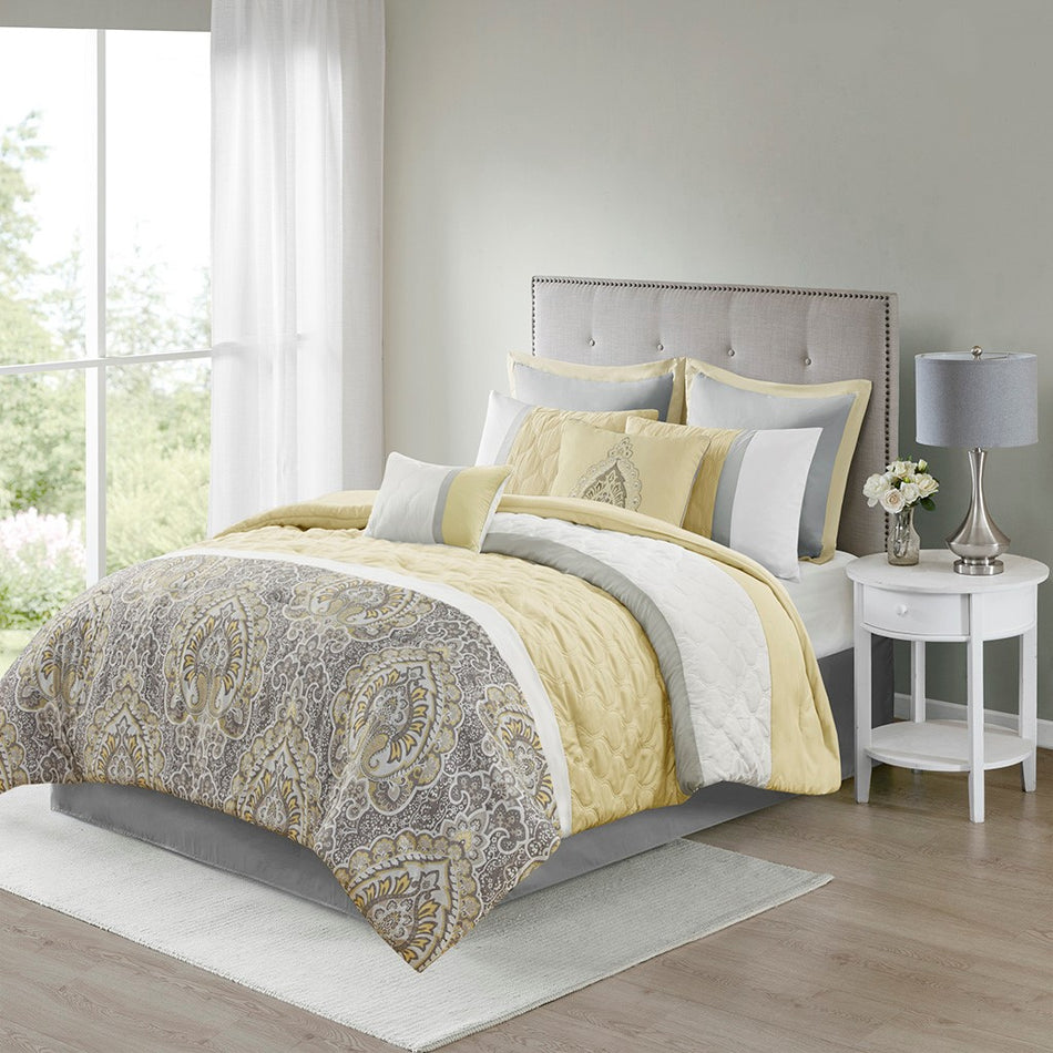 Shawnee 8 Piece Comforter Set - Yellow - Queen Size