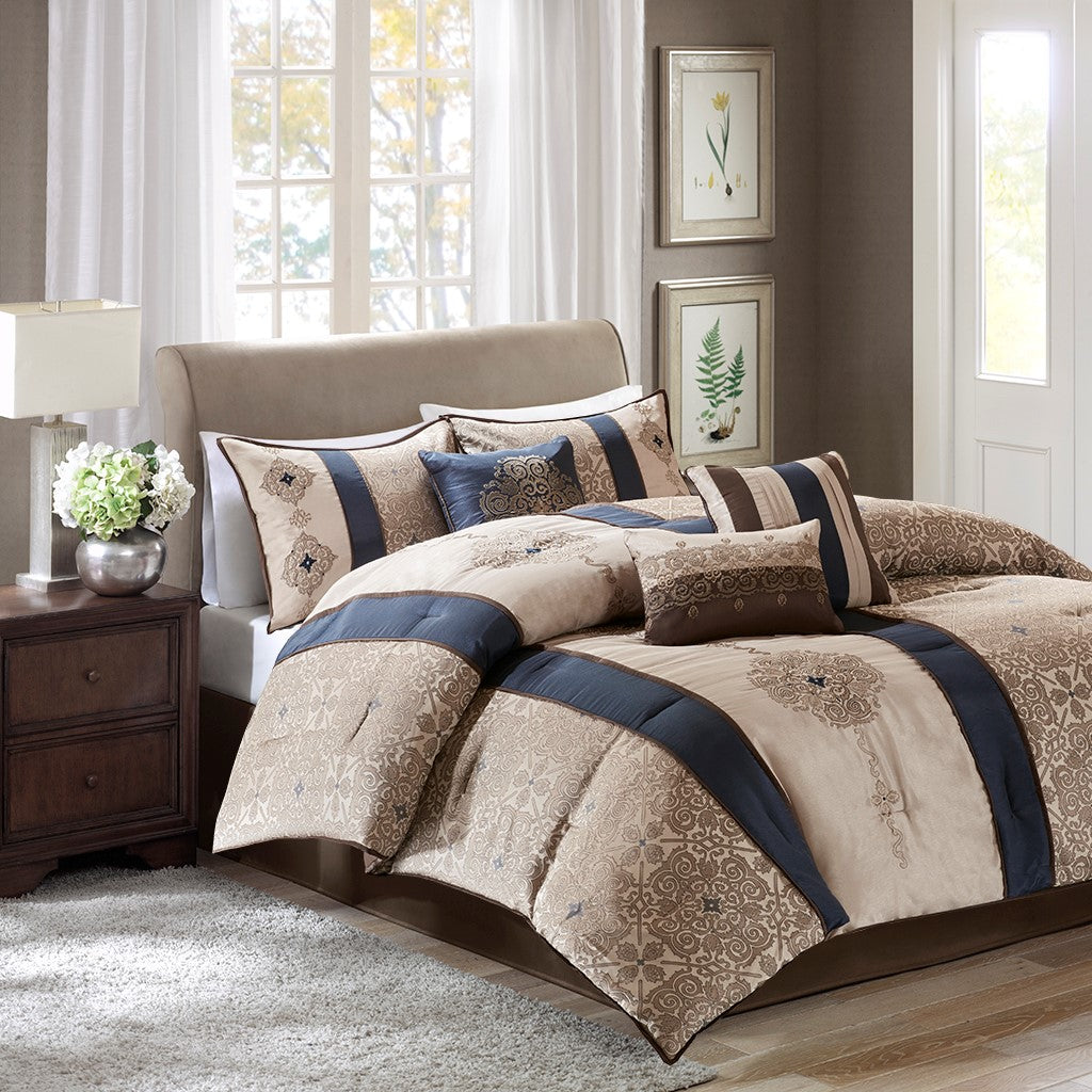 Madison Park Donovan 7 Piece Jacquard Comforter Set - Navy - Cal King Size