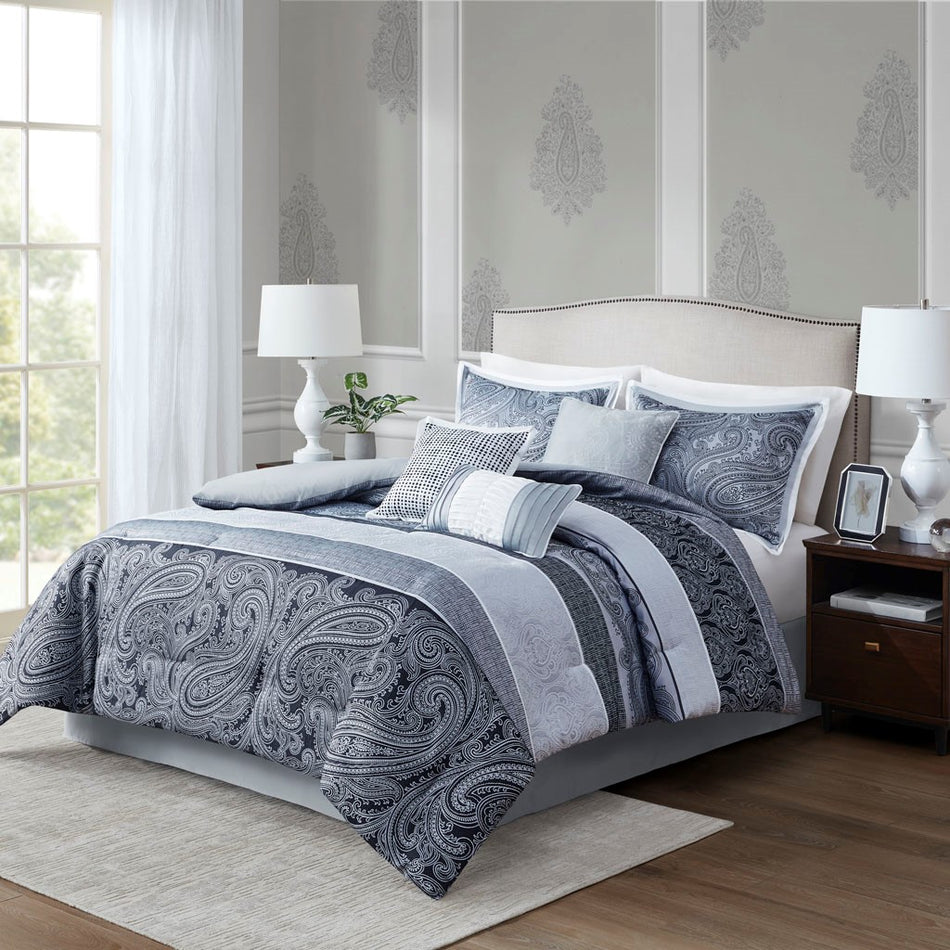 Madison Park Neilsen 7 Piece Jacquard Comforter Set - Gray - Cal King Size