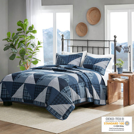 Woolrich Olsen Olsen 3 Piece Oversized Cotton Quilt Set - Blue - King Size / Cal King Size