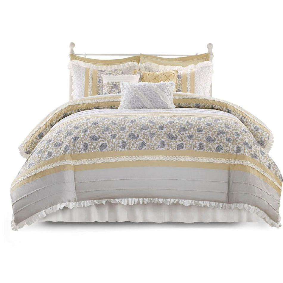 Dawn 9 Piece Cotton Percale Comforter Set - Yellow - Cal King Size