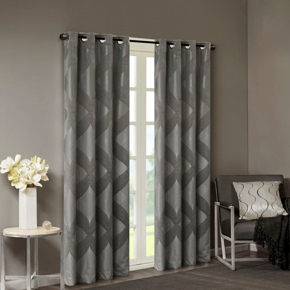 Bentley Ogee Knitted Jacquard Total Blackout Panel - Charcoal - 50x108"