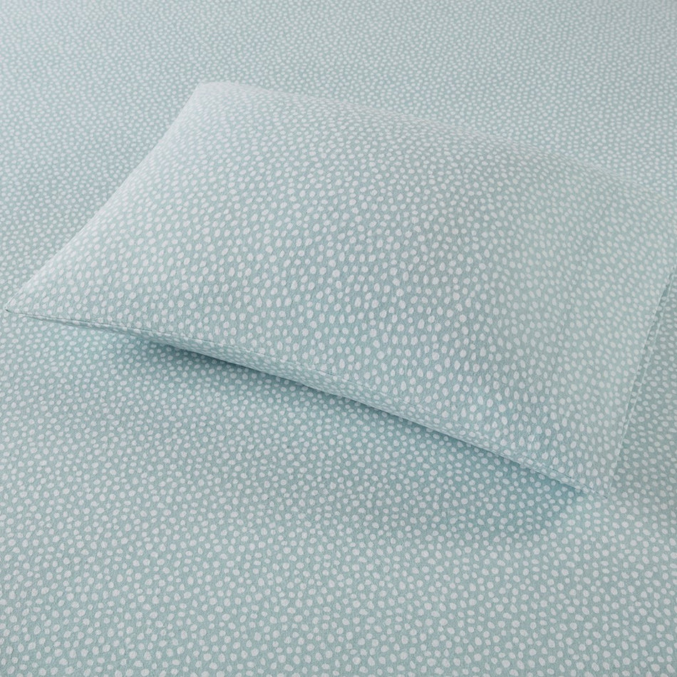 Cozy Cotton Flannel Printed Sheet Set - Aqua Dots - King Size