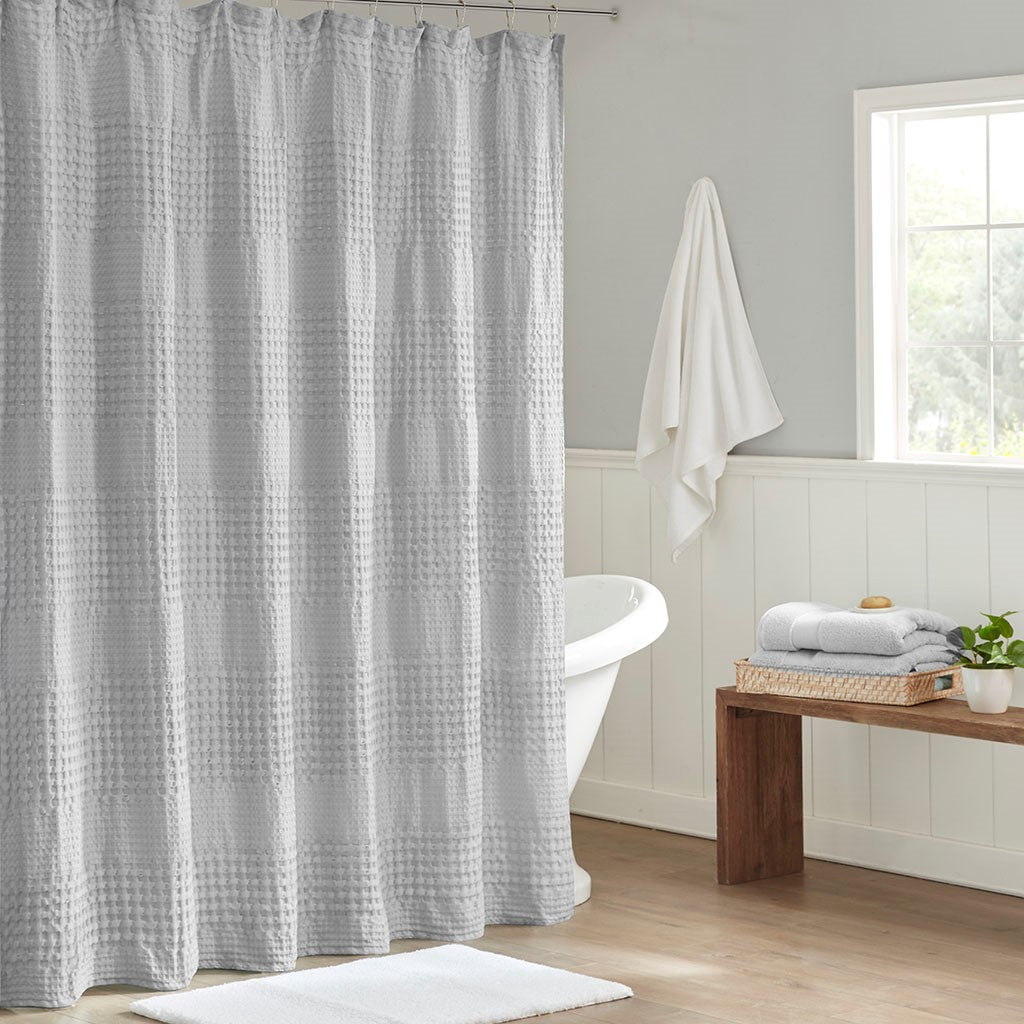 Madison Park Arlo Super Waffle Textured Solid Shower Curtain - Grey - 72x72"